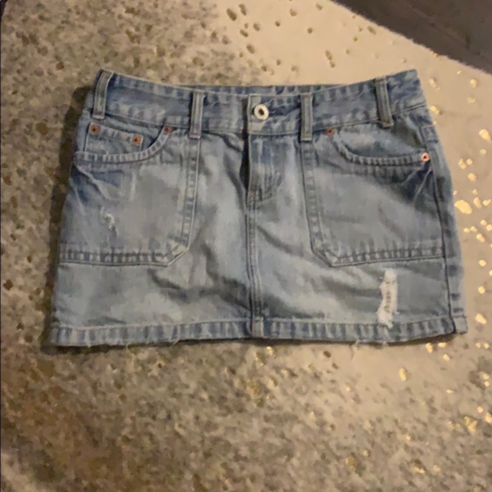 Distressed jean skirt